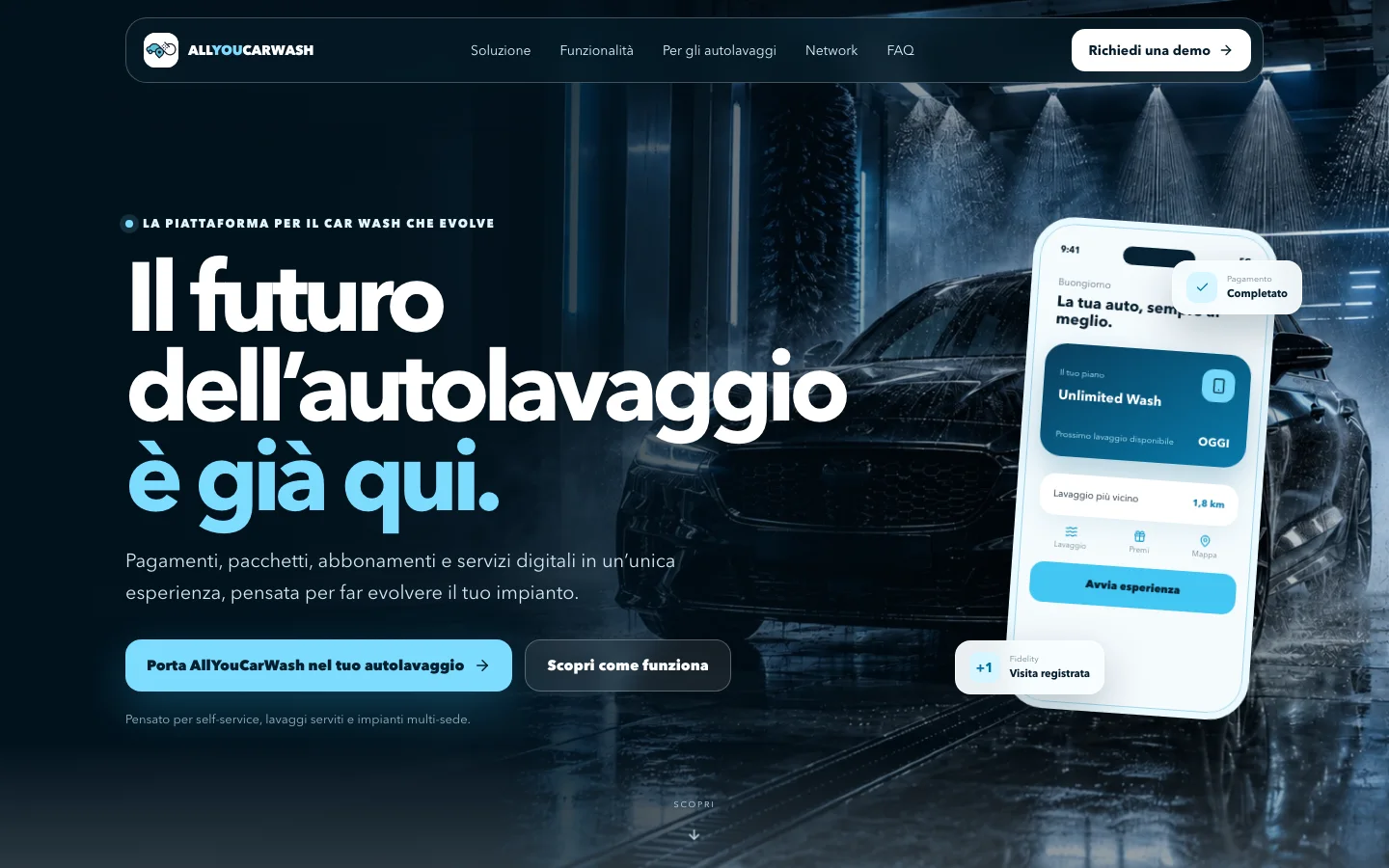 Homepage del concept web AllYouCarWash